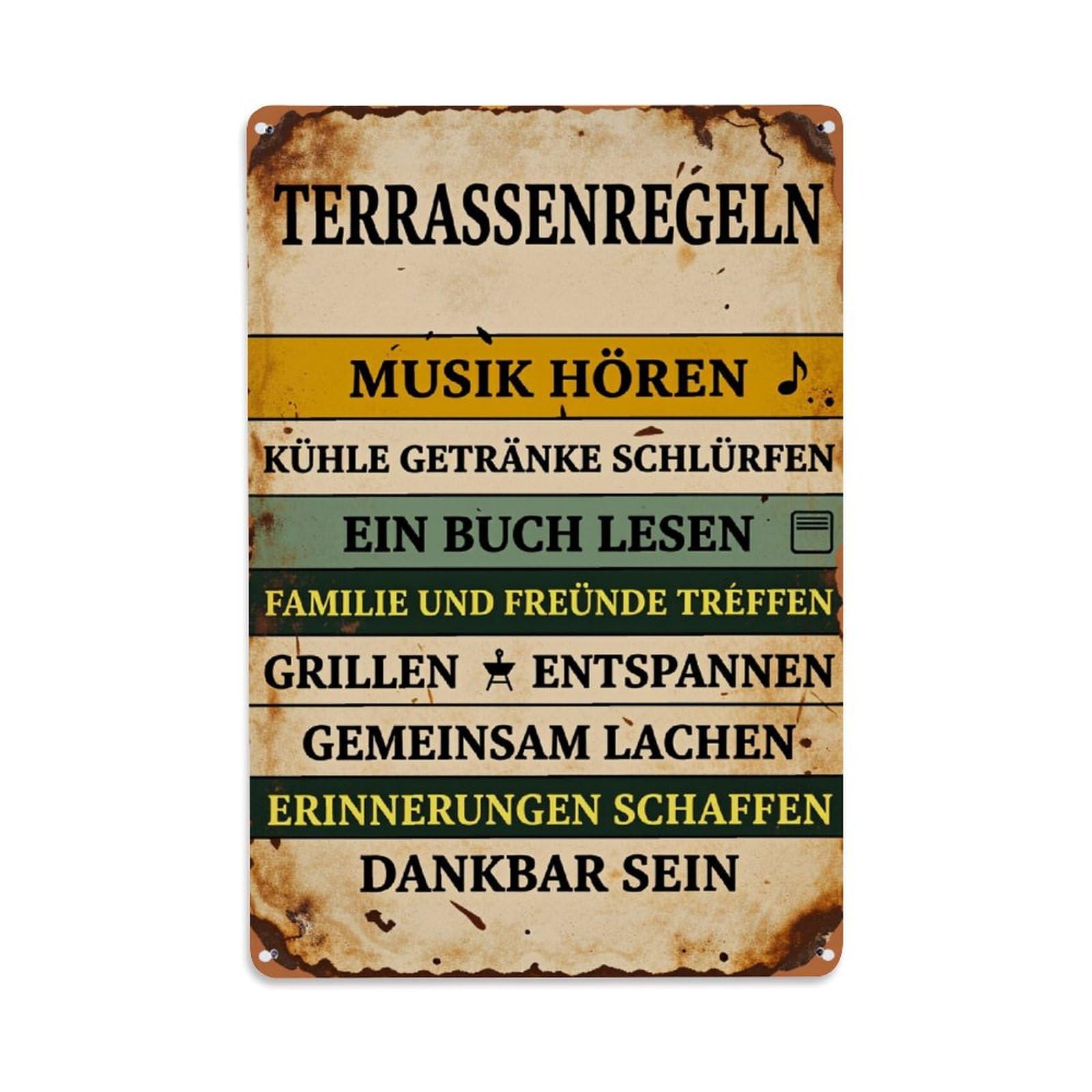 Lzwbntey Vintage Terrace Rules, Listening To Music, Cool Drinks Metal Tin Sign Retro Wall Decor For Home Bar Garage Cafe, Indoor & Outdoor Decorative Metal Poster, 8X12 Inch