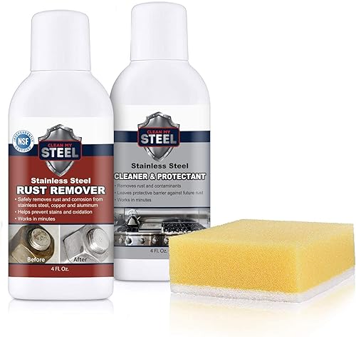 CLEAN MY STEEL Kit de eliminación de manchas de óxido de acero inoxidable con protector - Acción rápida para equipos comerciales, limpiador de óxido