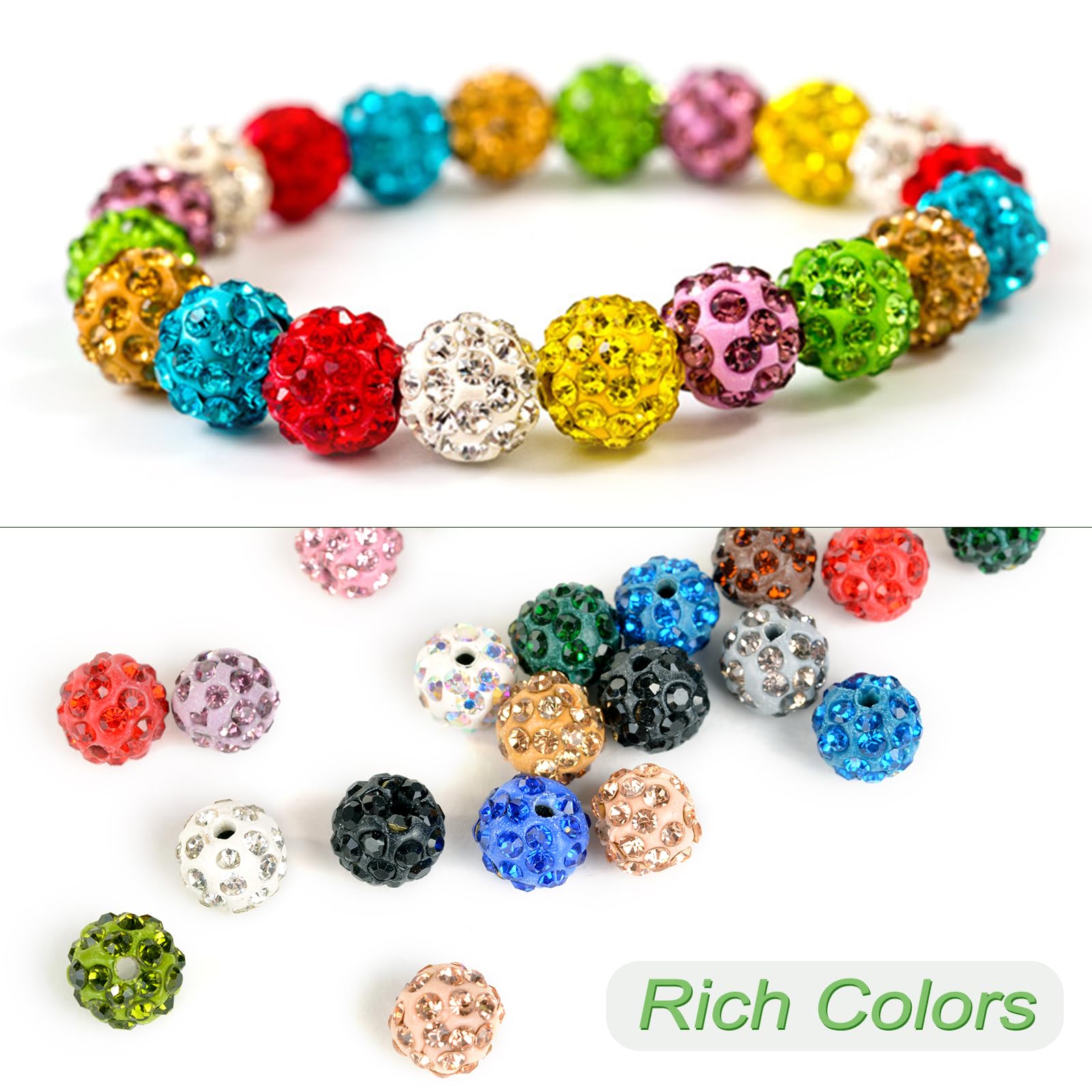 MECCANIXITY 50pcs 10mm Rhinestone Beads For Jewelry Making - Pink Sparkle Clay Beads For Bracelets, Necklaces