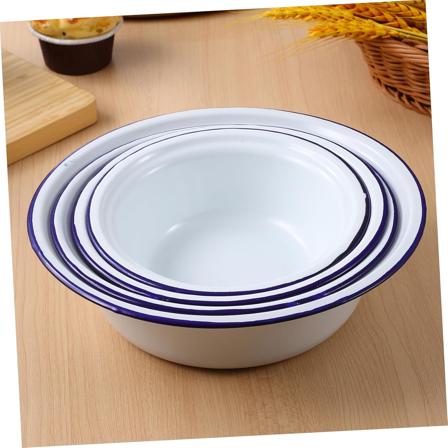 Enamel Mixing Bowl Set Antique Style Enamelware Bowls in Sizes for Rice Noodles Fruit