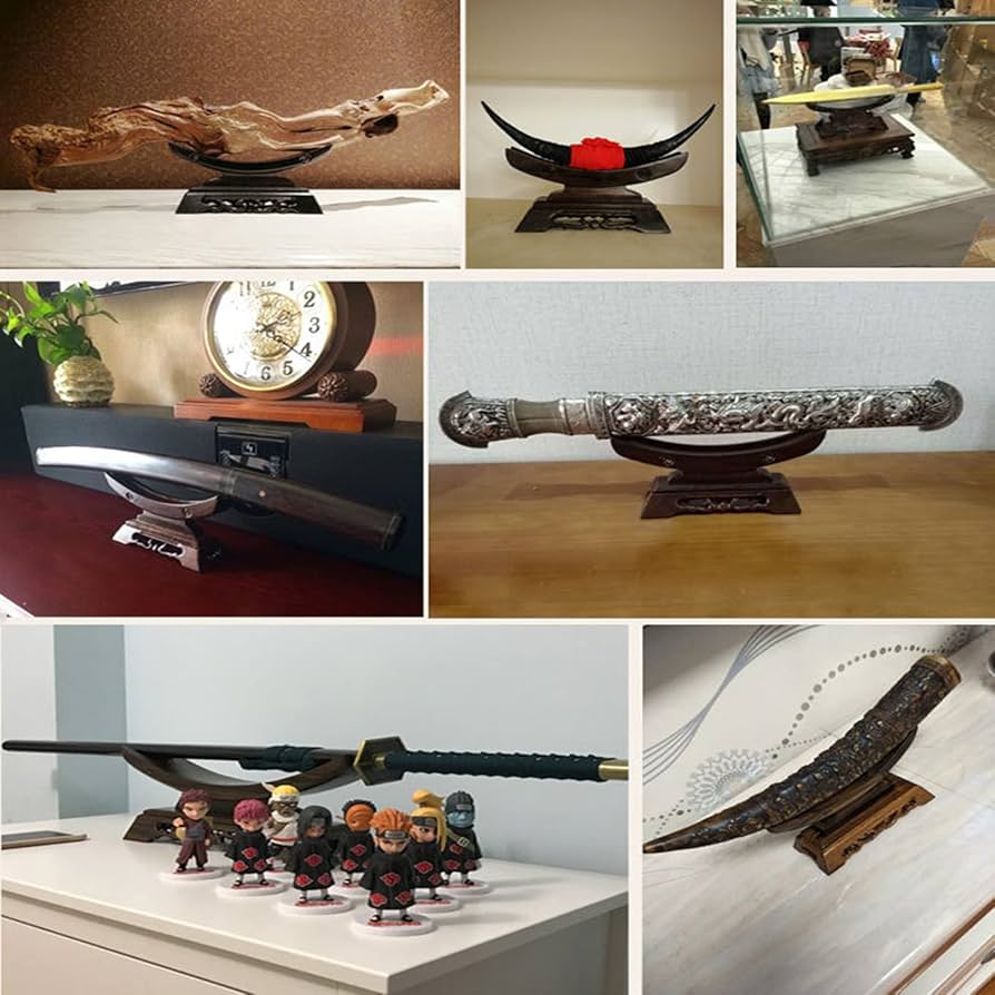 Amazon.co.jp: 刀掛け 刀置き 手作り無垢材刻まれた飾り棚 自然