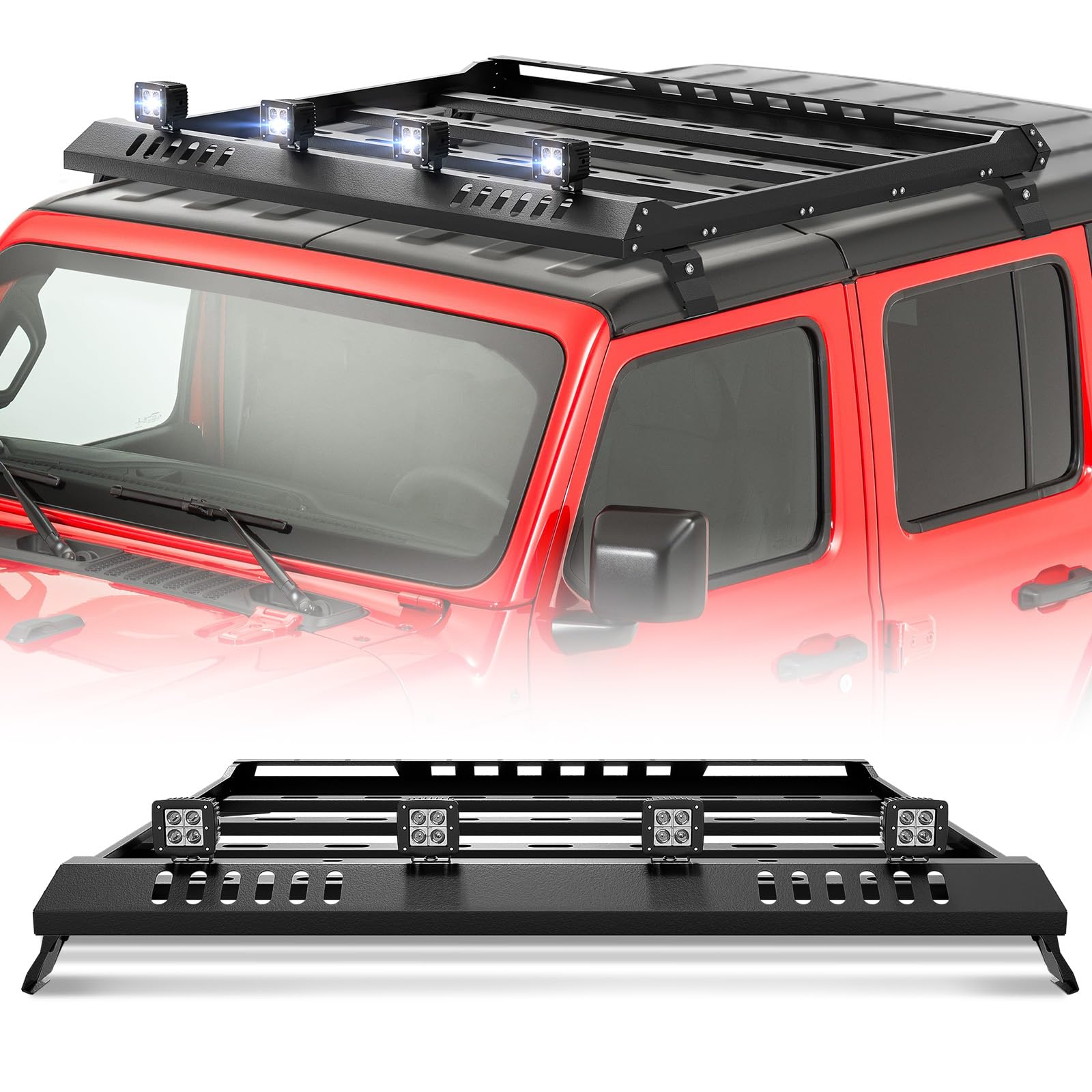 Roof Rack Cargo Basket With 4pcs Led Light Bar Compatible