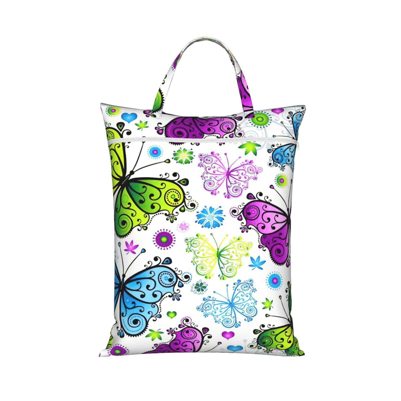 Pphgut 1 Pc Spring Colorful Butterfly Print Travel Laundry Bag Portable Dirt Clothes Bags Daily Hiking Camping Vacation