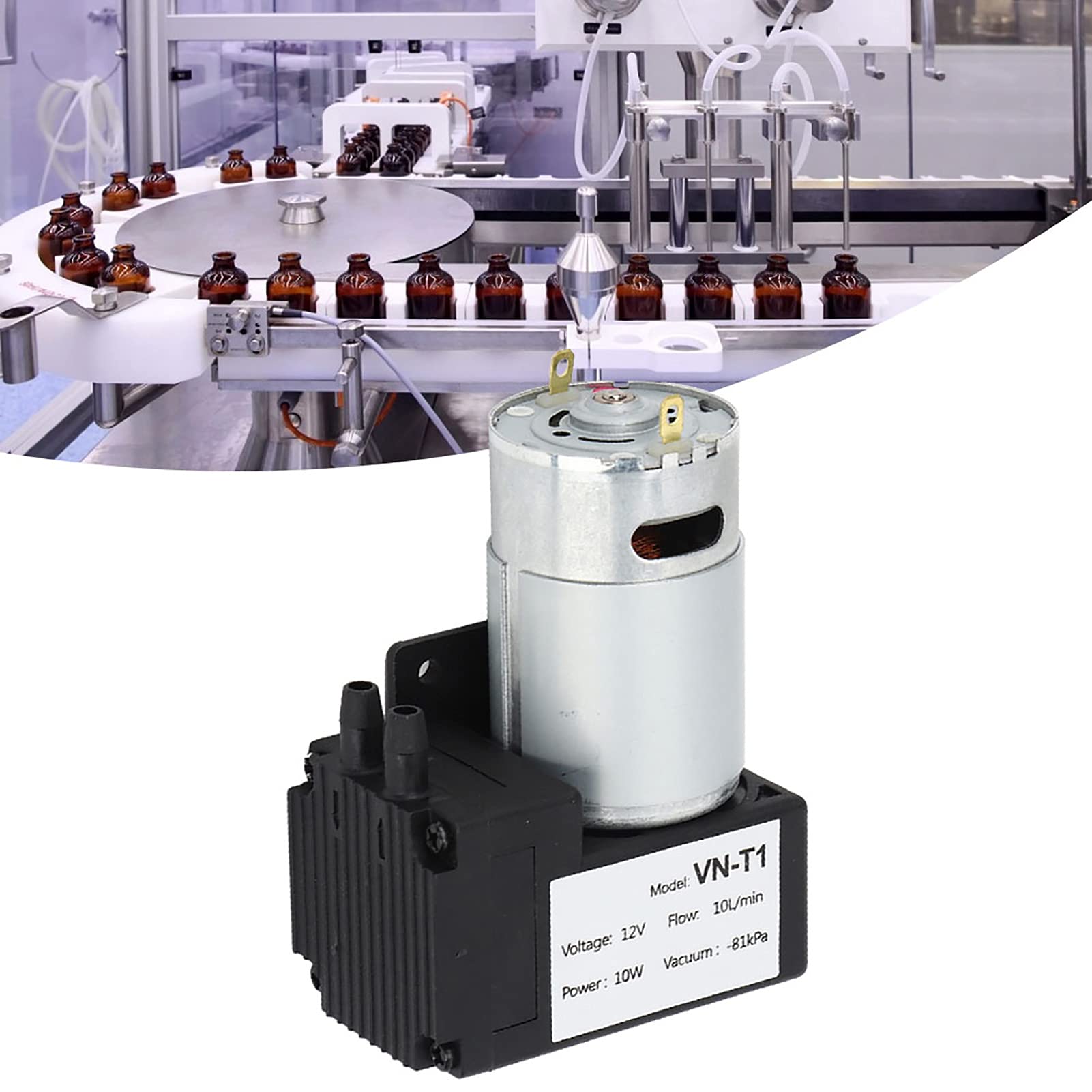 Mini Pompe à Vide DC 12V, VN-T1 Micro DC Pompe à Vide Pompe Industrielle à Faible Bruit 10L/Min Tabout de Débit, 81 Kpa Pompe à diaphragme pour Les projets de Bricolage(DC 12V)
