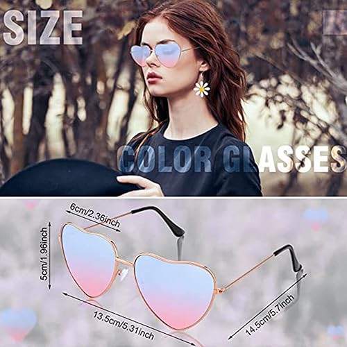 Miniatura 5 de Juego de 4 accesorios de disfraz hippie para mujer, collares con signo de paz, aretes de margarita, diadema de flores de margarita y lentes hippie