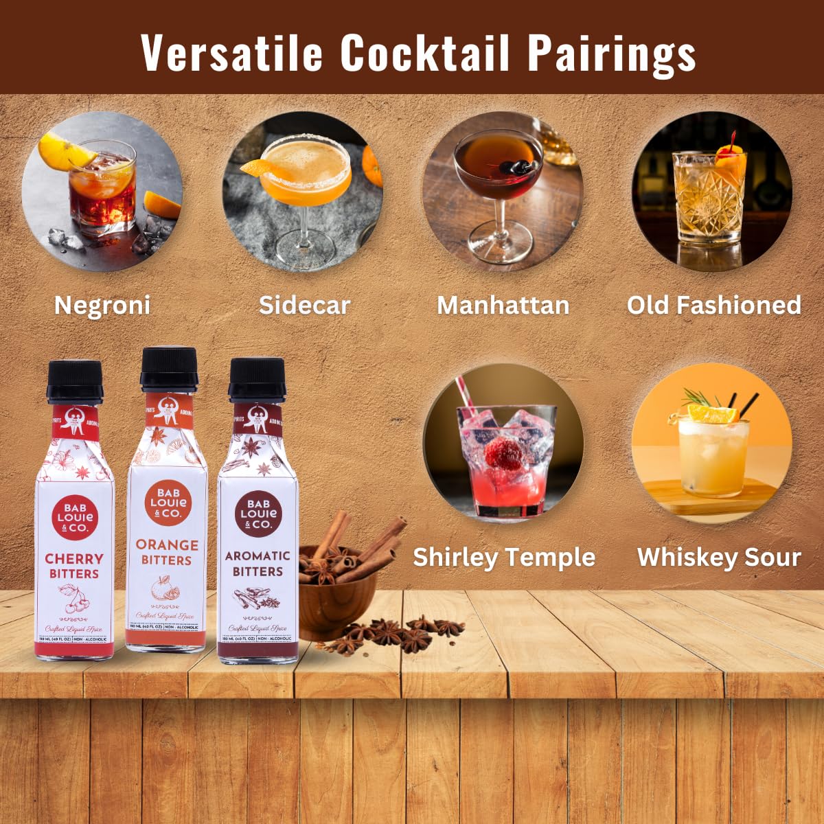 Bab Louie & Co. Cocktail Bitters, Non Alcoholic Bitters Combo Mix (120ml/4 Fl. Oz Each), Perfect with Whiskey Sour, Old Fashioned, Mocktails, 100% Natural Made with Fresh Herbs & Botanicals –Pack of 3