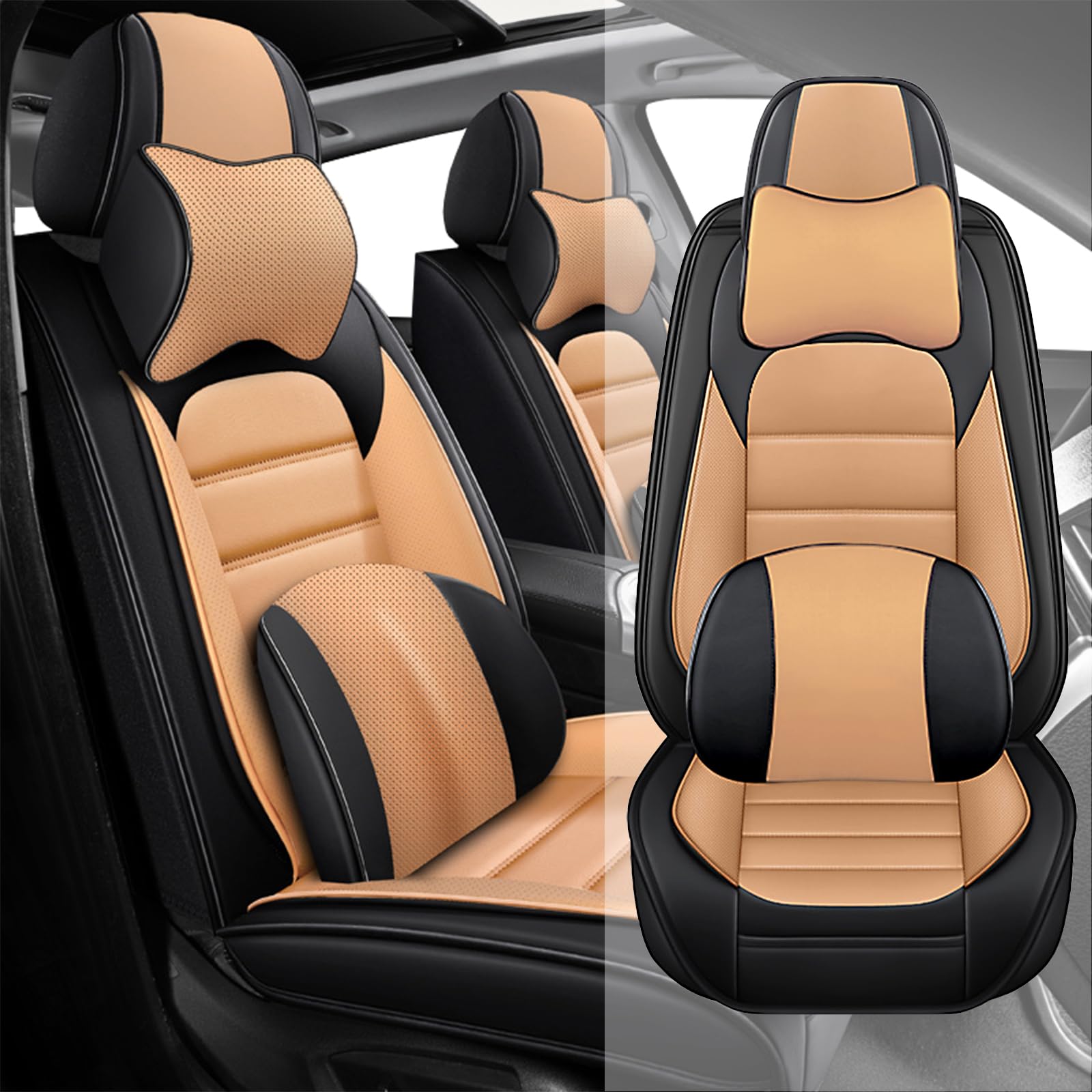 Fit for 95% of Cars SUVs Seat Covers,Car Seat Cover Protector,Waterproof Front Car Seat Covers(Luxury-Black&amp;Orange)