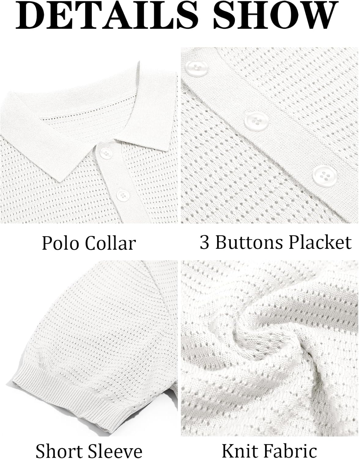 Runcati Mens Knit Polo Shirts Short Sleeve Casual Hollow Out Shirt Texture Classic Golf Polo - Image 5