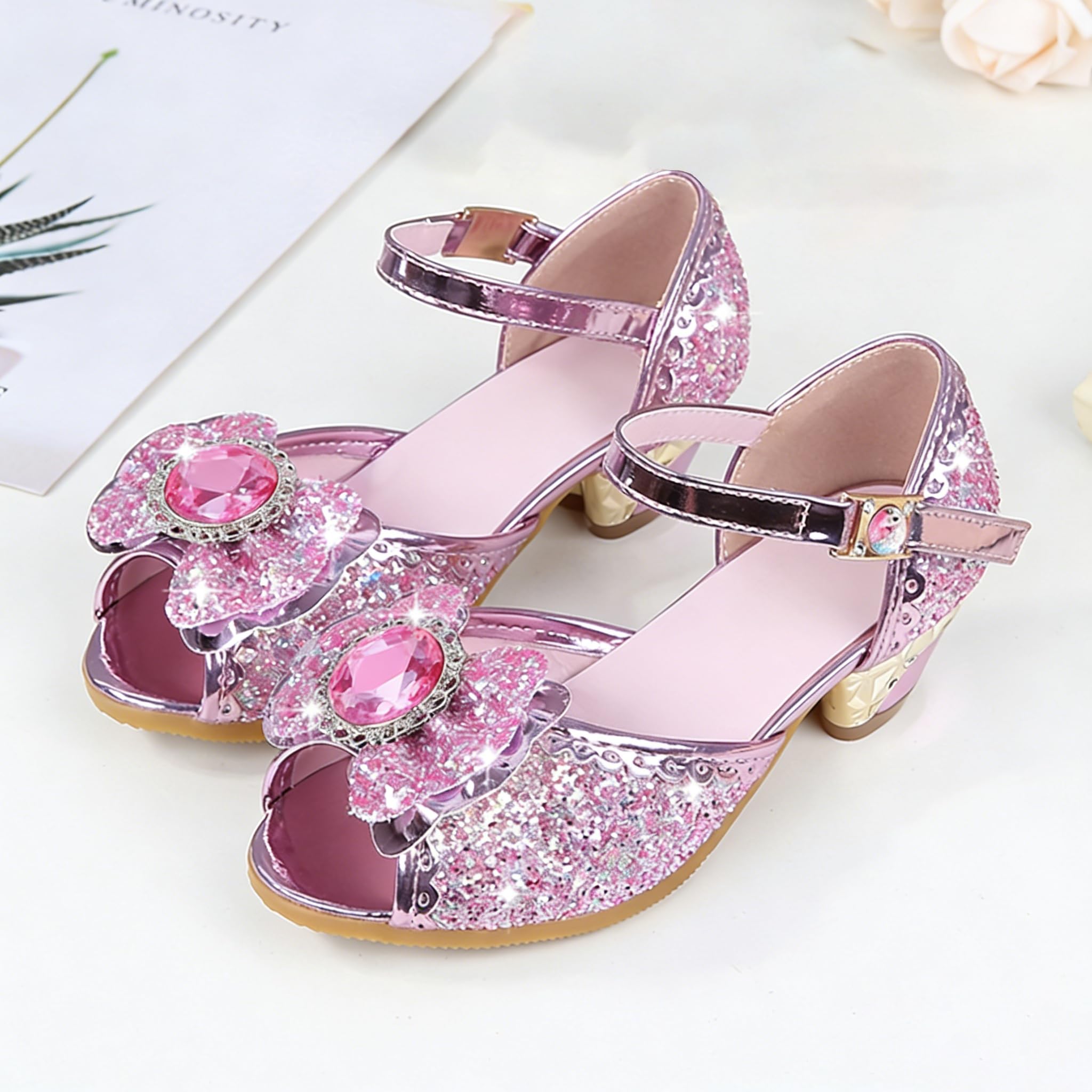 Scarpe Glitterate con Tacchi per Ragazza Sandali con Paillettes Cosplay Scarpe Carnival Princess Danza Matrimonio Carnevale Compleanno Festa