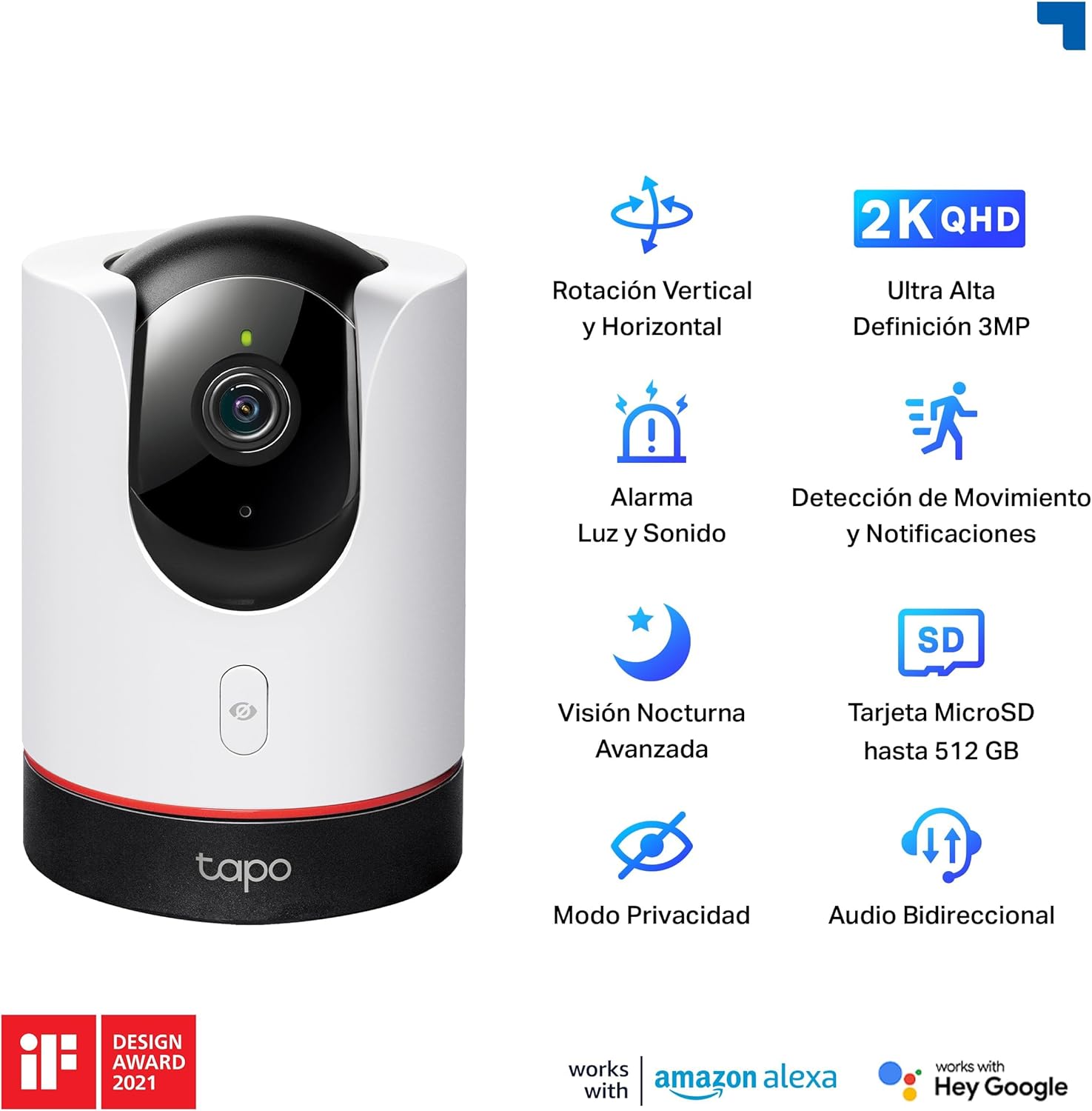Tapo C225 – IA Cámara Vigilancia 360°, 2K QHD,Inteligente de IA, Visión Nocturna, Audio Bidireccional, Detección Movimiento, Admite Tarjeta SD 512G, Control Remoto, Fácil configuración 3