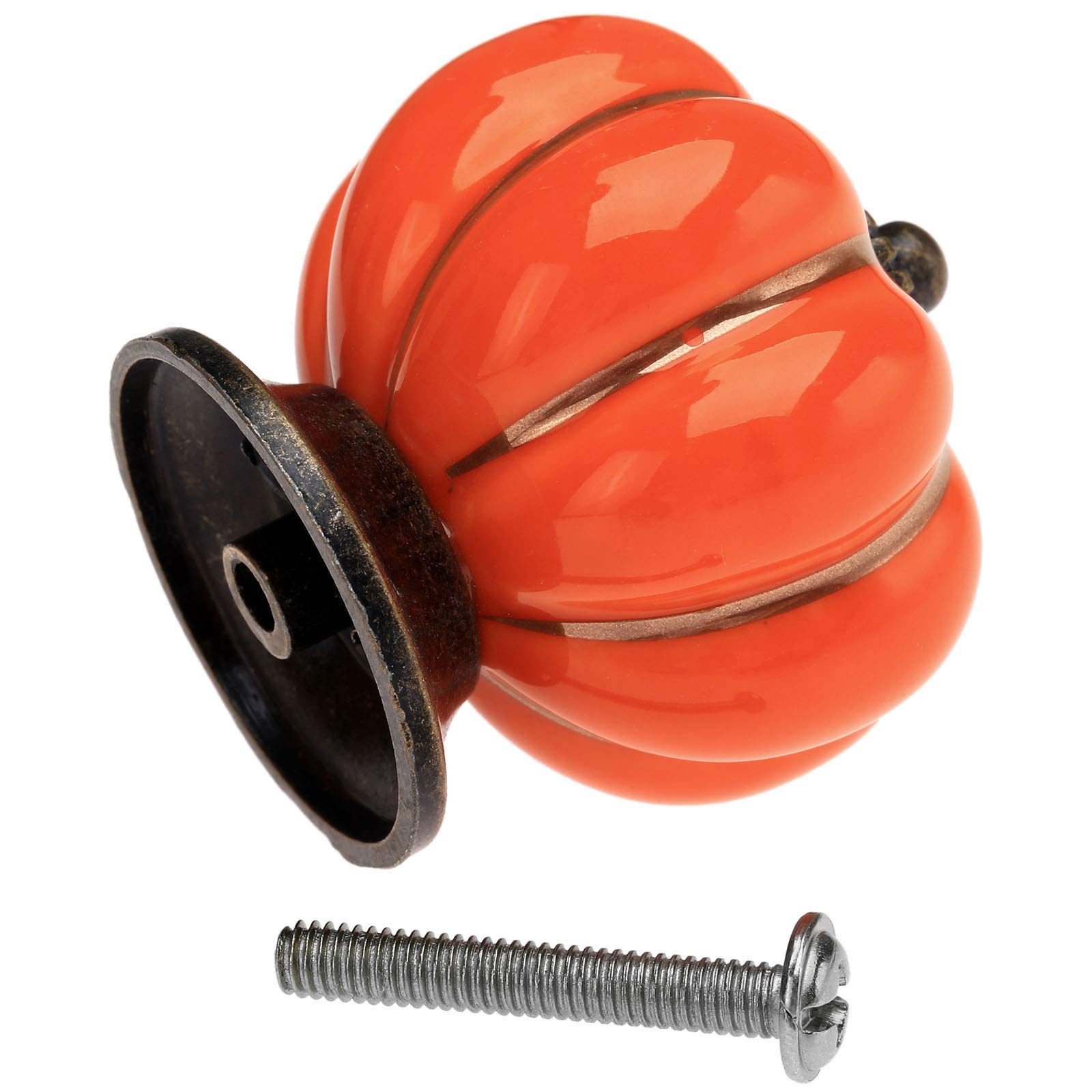 Mgoodoo Ceramic Pumpkin Design Drawer Knobs, Set of 2, Orange, 2pcs - Image 4