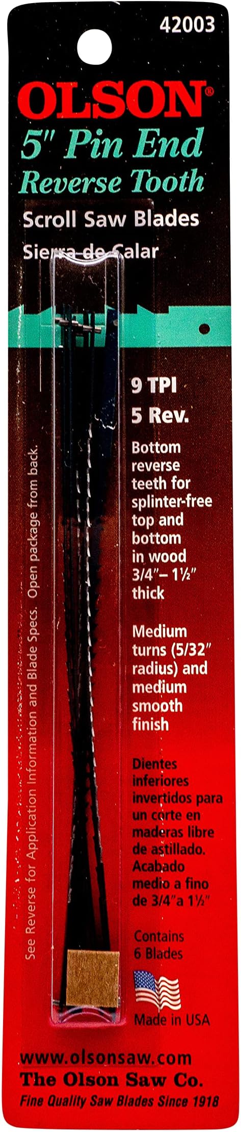 Olson Saw FR42003 Reverse Tooth Pin End Blade