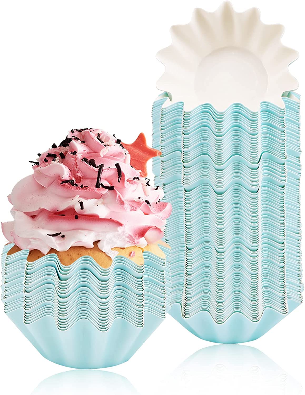 50Pcs Baking Cups Cupcake Liner Flared Brioche Standard Muffin Wrappers Greaseproof Coated Paper Cup for Wedding Birthday Holiday Party or Baby Shower (Blue)