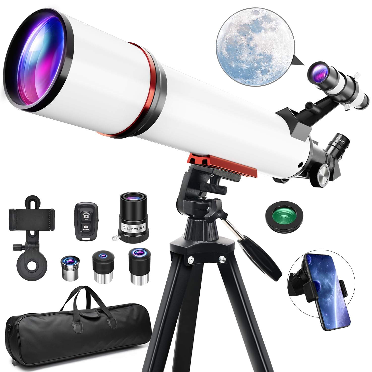 Telescope for Adults & Kids, 90mm Aperture 700mm Refractor Telescopes for Beginners, Fully Multi-Coated Optics with AZ Mount Tripod & Carry Bag, Wireless Remote, Phone Adapter, Ideal Gift for Men-image-38