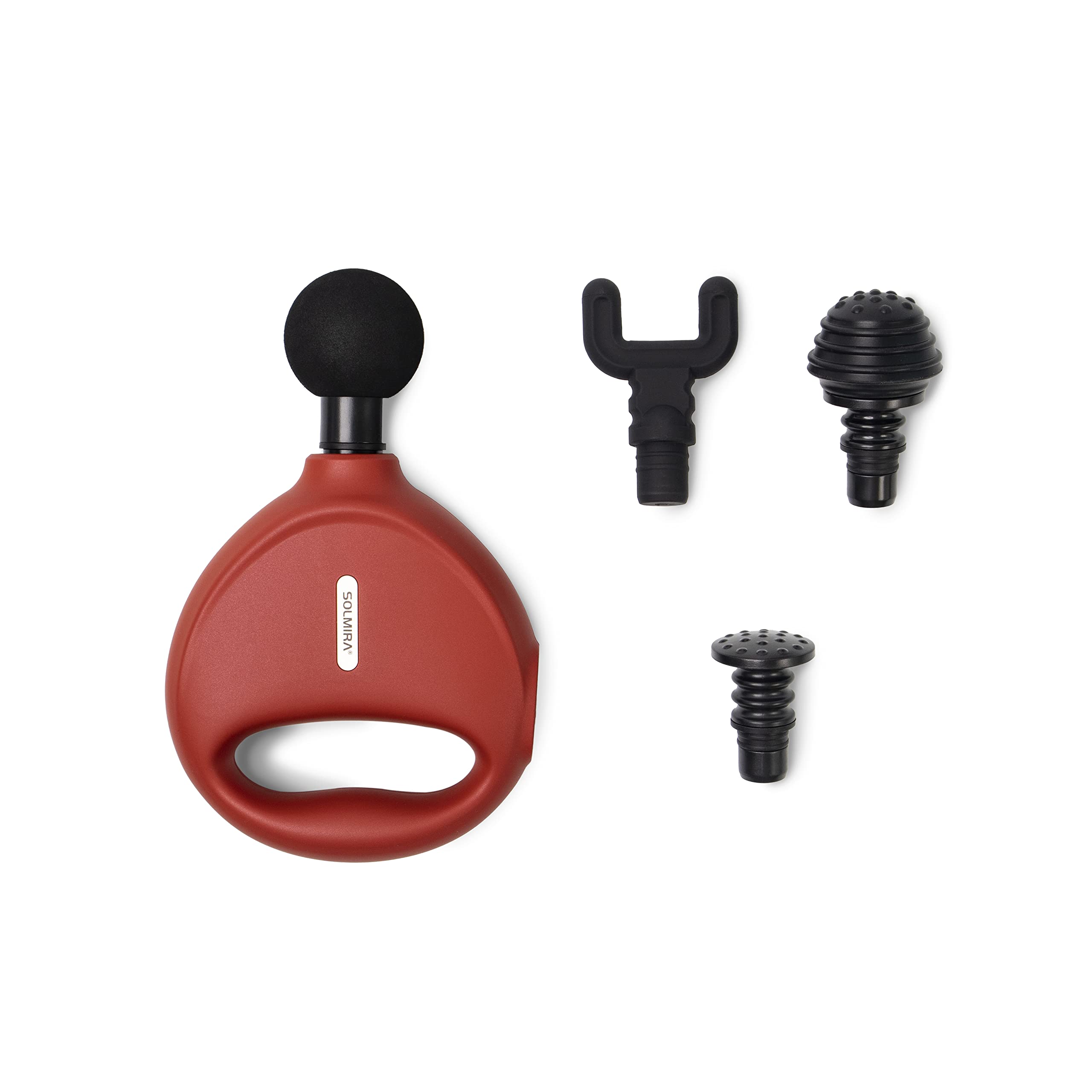 Pistola de Masaje Muscular, 4 Niveles de Intensidad, 4 Cabezales de Masaje, Roja, Carga Usb Tipo C, Certificado CE y RoHS
