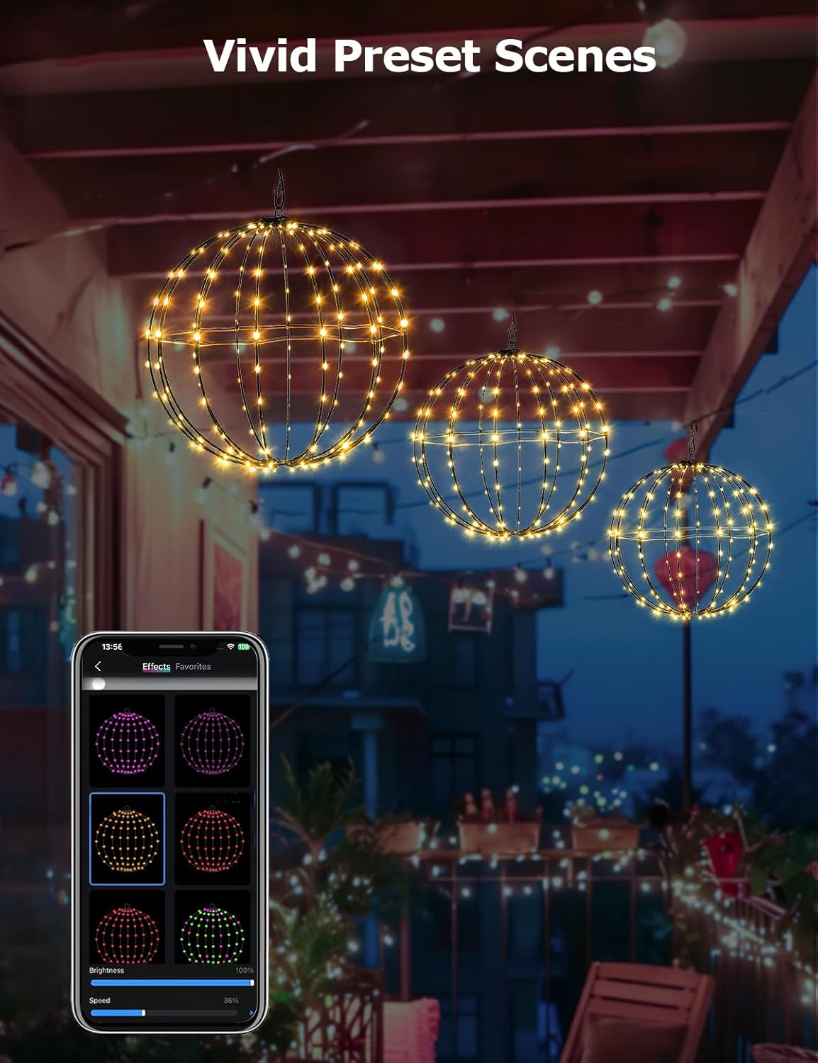 3 Pack 12" Smart Sphere Hanging Christmas Ball Lights Outdoor, DIY and Preset Lightshow Foldable Color Changing Christmas Light, APP Control RGBW LED Lights for Holiday Decorations Outside