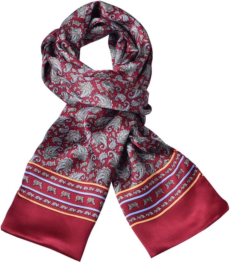 LANG GUANMen Silk Scarf Fashion Cashew Flowers Printing Double Layer Silk Satin Neckerchiefs
