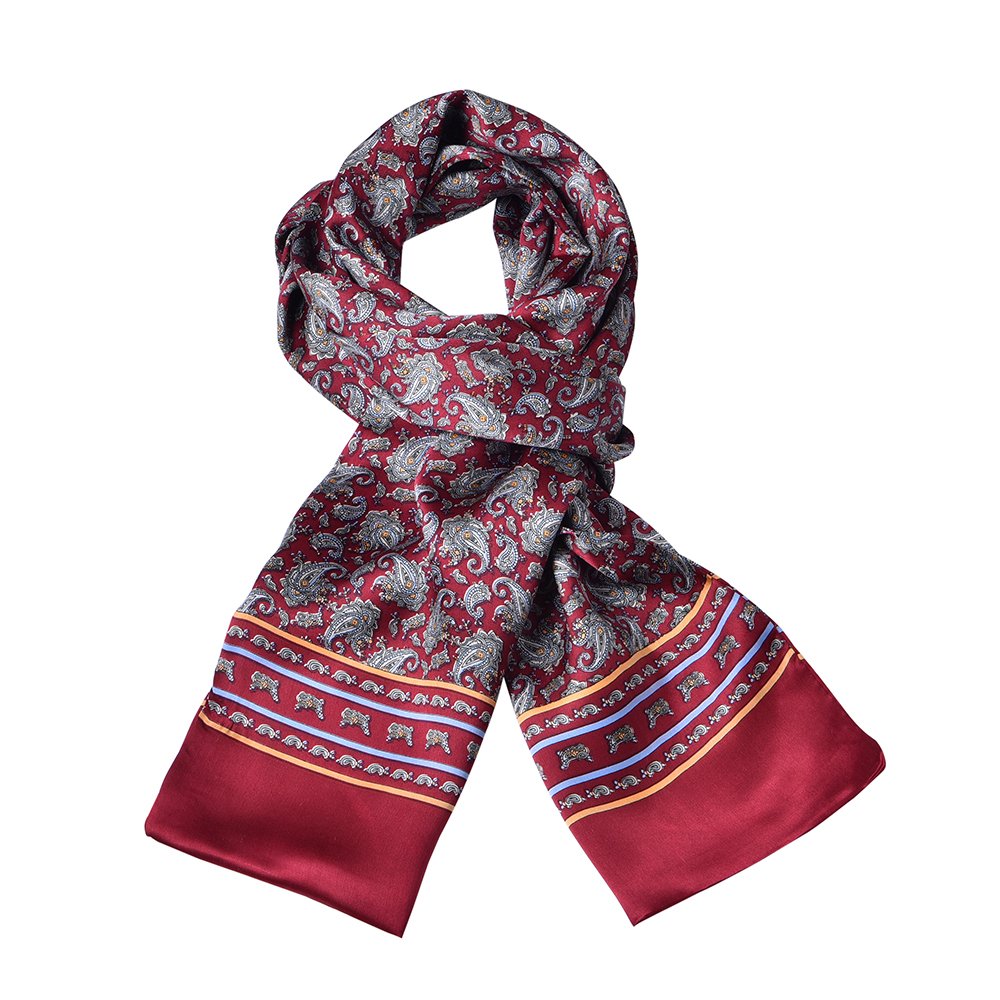 LANG GUANMen Silk Scarf Fashion Cashew Flowers Printing Double Layer Silk Satin Neckerchiefs