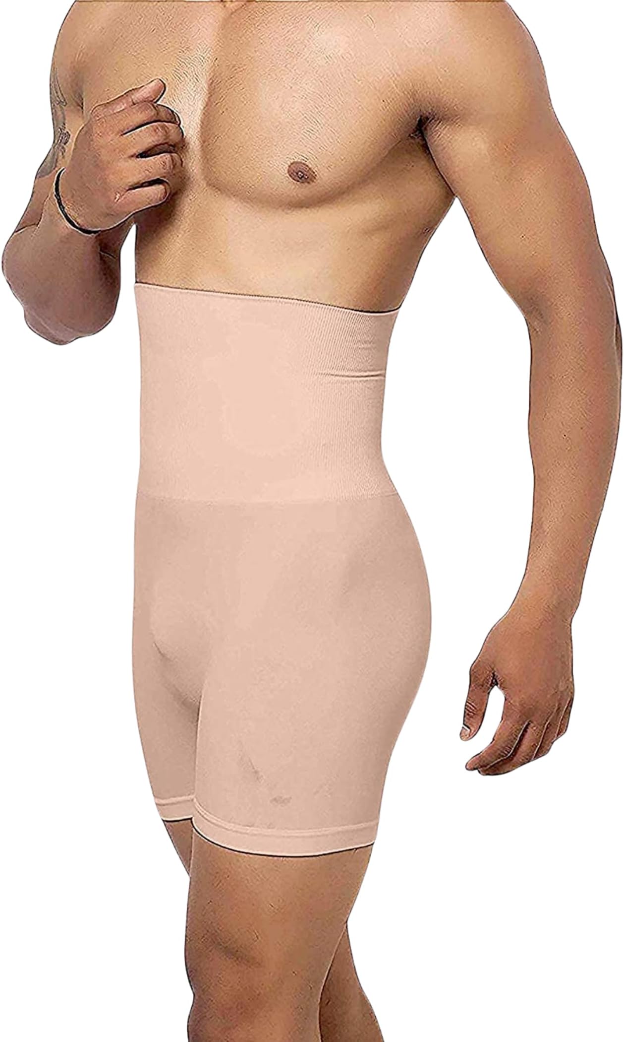 Tummy Tucker Mens High Waist Shapewear with Anti Rolling Strip Tummy Control Panties (Free-Size Fits 32-36 Waist Size) Beige