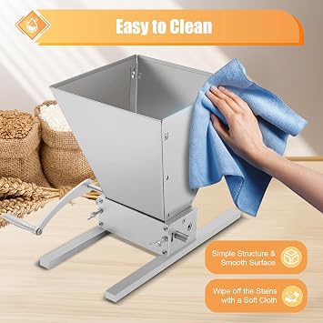 Homebrew Grain Mill with 1.06 Gallon Hopper Dual Roller Adjustable Manual or Drill Powered Crusher for Barley and Wheat Grinding