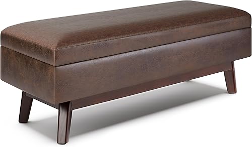 Miniatura 16 de Simpli Home Owen - Taburete rectangular de 48 pulgadas de ancho, con reposapiés de piel sintética para sala, color marrón Sillín café