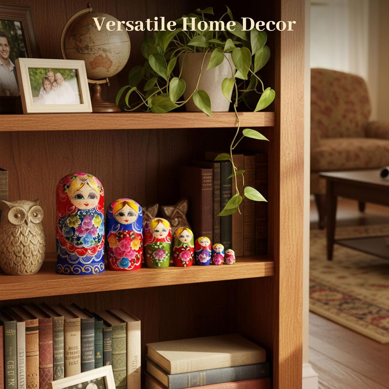 AMOR PRESENT Russian Nesting Dolls, 7PCS Wood Nesting Dolls Matryoshka Stacking Nested Set for Christmas Children Kids Birthday Gift