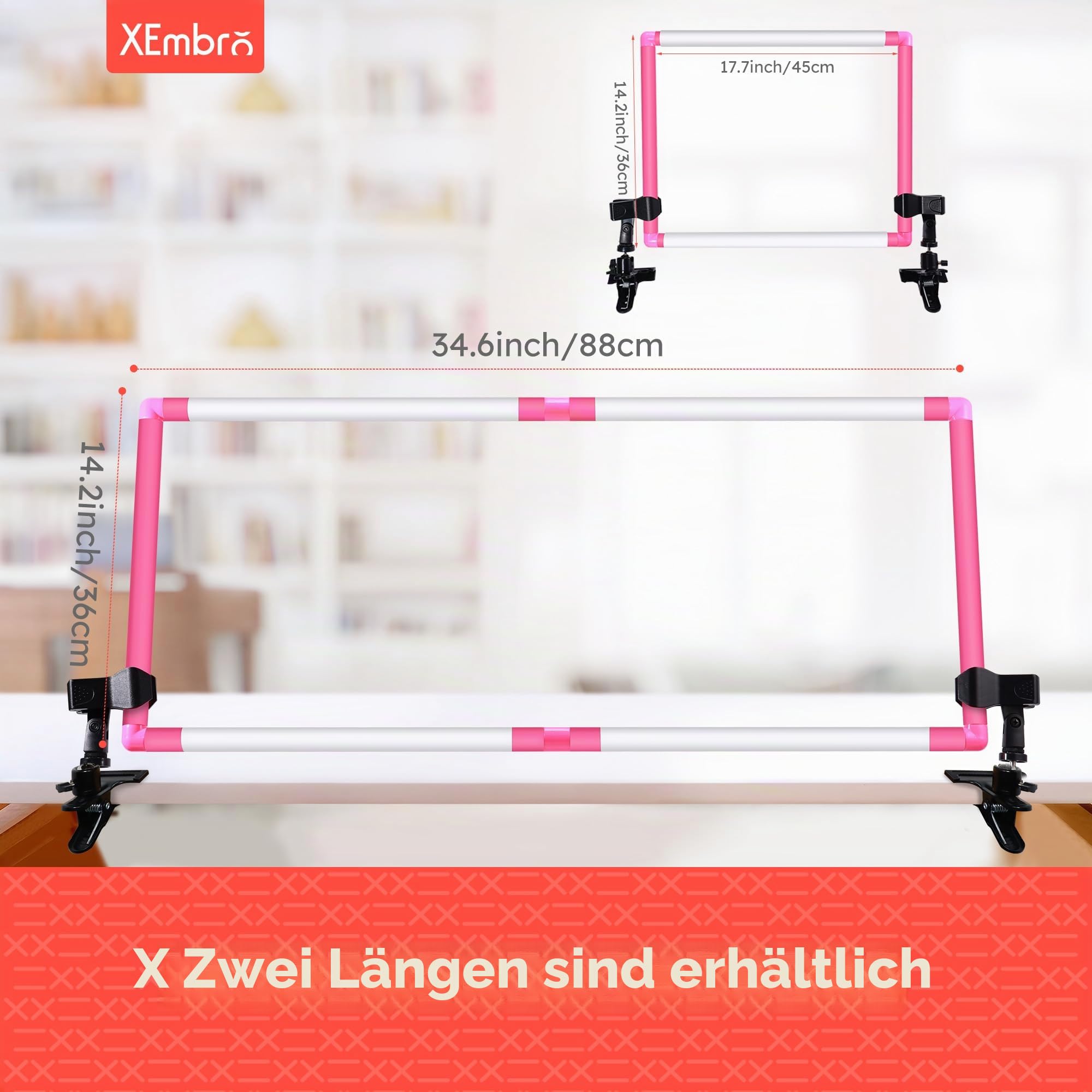 XEmbro Großer Stickrahmen, verstellbarer Kreuzstich-Rahmen, Kunststoff-Clip-Rahmen für Stickerei, Stanznadelrahmen, Schnörkelrahmen für Kreuzstich, Handarbeiten (87 x 36 cm)