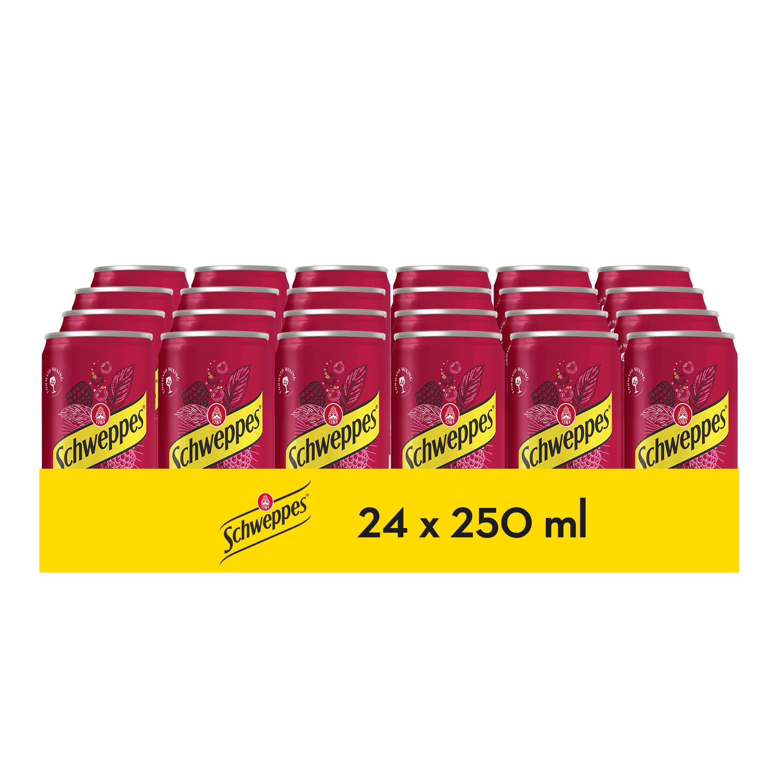 Schweppes Wild Berry Sabor Frutos Rojos/Frutos Silvestres, Bajo en Calorías - Lata, Pack 24 x 25 cl