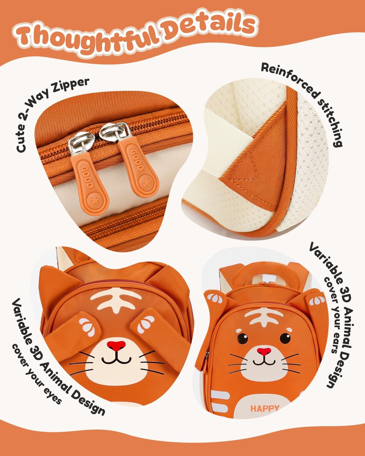 PROTAURI Sac à Dos Enfant Maternelle Garçon avec Brustgurt, Cartable Maternelle Léger et Réfléchissant, Sac Enfant Maternelle Transformable pour 2-6 Ans, 11.6L, Tigre