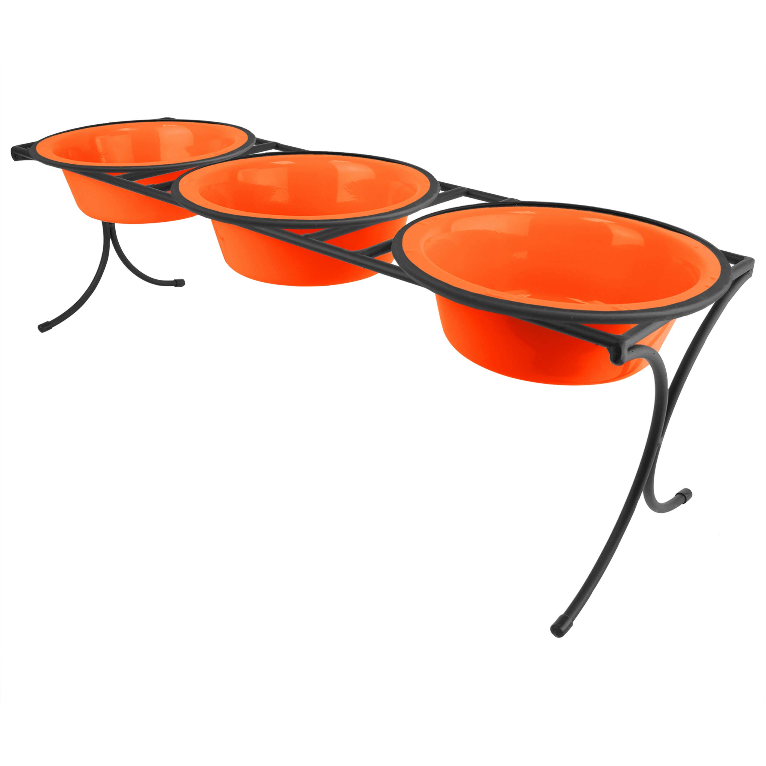 Platinum Pets - Comedero Triple con Cuencos de Acero Inoxidable con Borde Ancho, 12 Tazas, Color Naranja