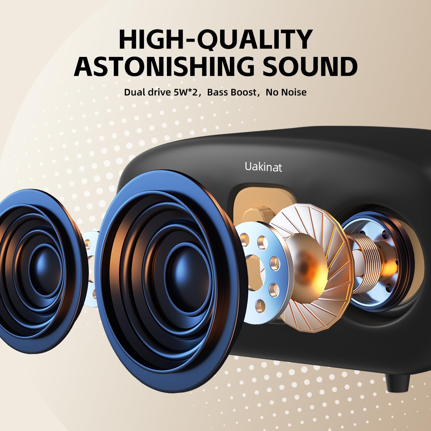 Uakinat Bluetooth Speakers,Speakers Bluetooth Wireless,10W Portable Wireless Speaker,Louder Volume, Extra Bass, Stereo Sound, IPX5,Wireless Speaker for Home, Outdoor, Travel(Black)