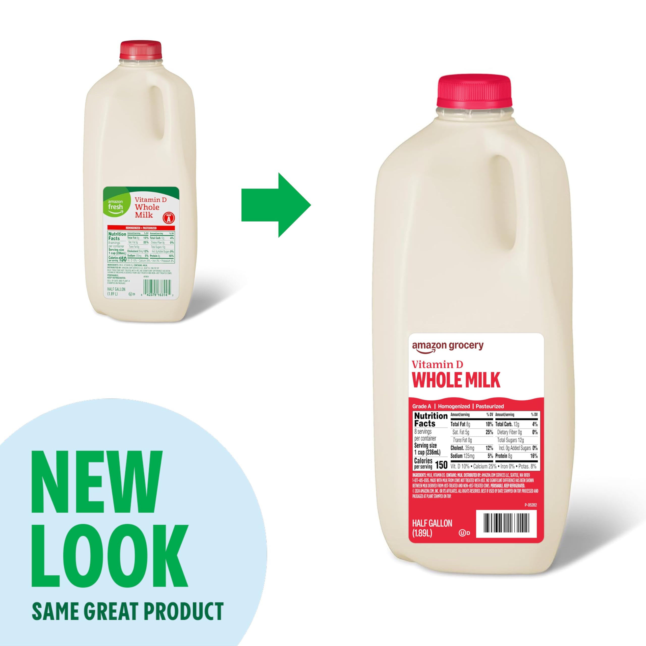 Amazon Grocery, Whole Milk, Half Gallon, 64 Fl Oz