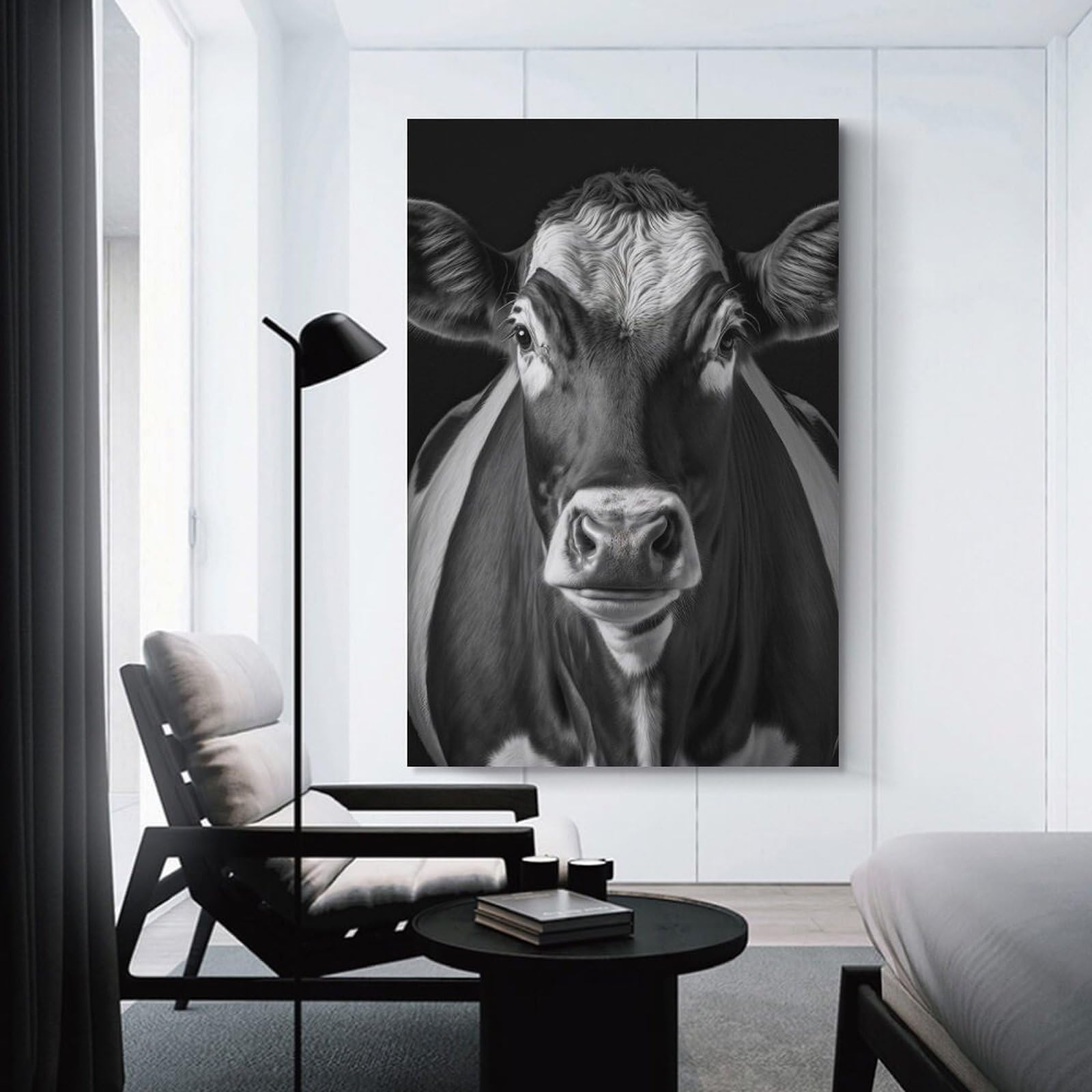 Junmoney Canvas Wall Art Portrait of A Cow, 20x30inch(50x75cm), for Bedroom, Guest Room Or Reading Nook, Canvas Wall Decor for Personal Spaces