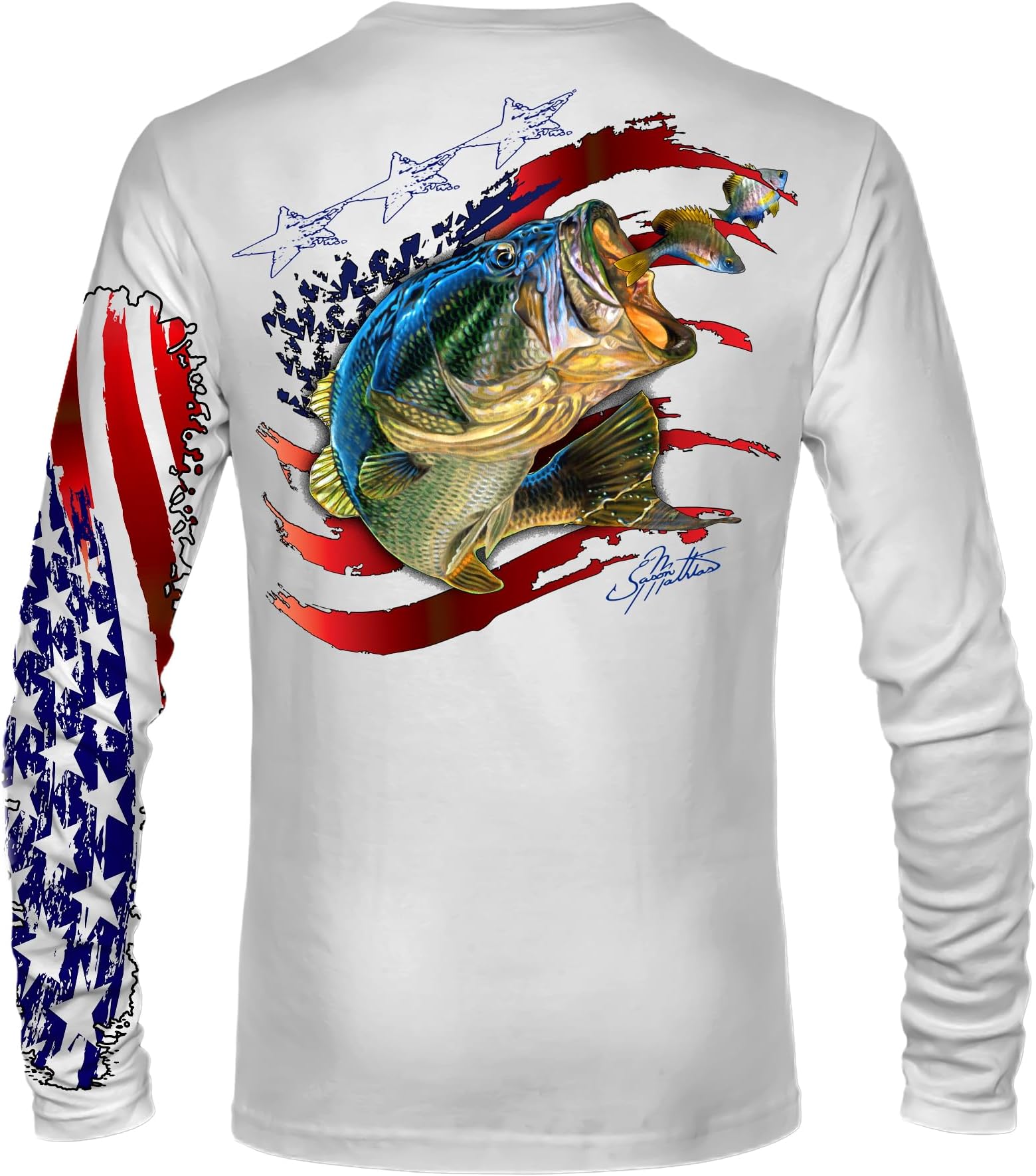 Menโs โAmerican Flag Bassโ Comfortable Fishing Shirt-UPF 50+ Interlocking Fabric, Quick-Dry, Ideal for Anglers (JM016)