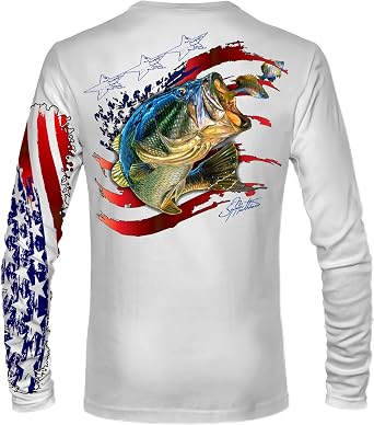 Mens American Flag Bass Comfortable Fishing Shirt-UPF 50+ Interlocking Fabric, Quick-Dry, Ideal for Anglers JM016