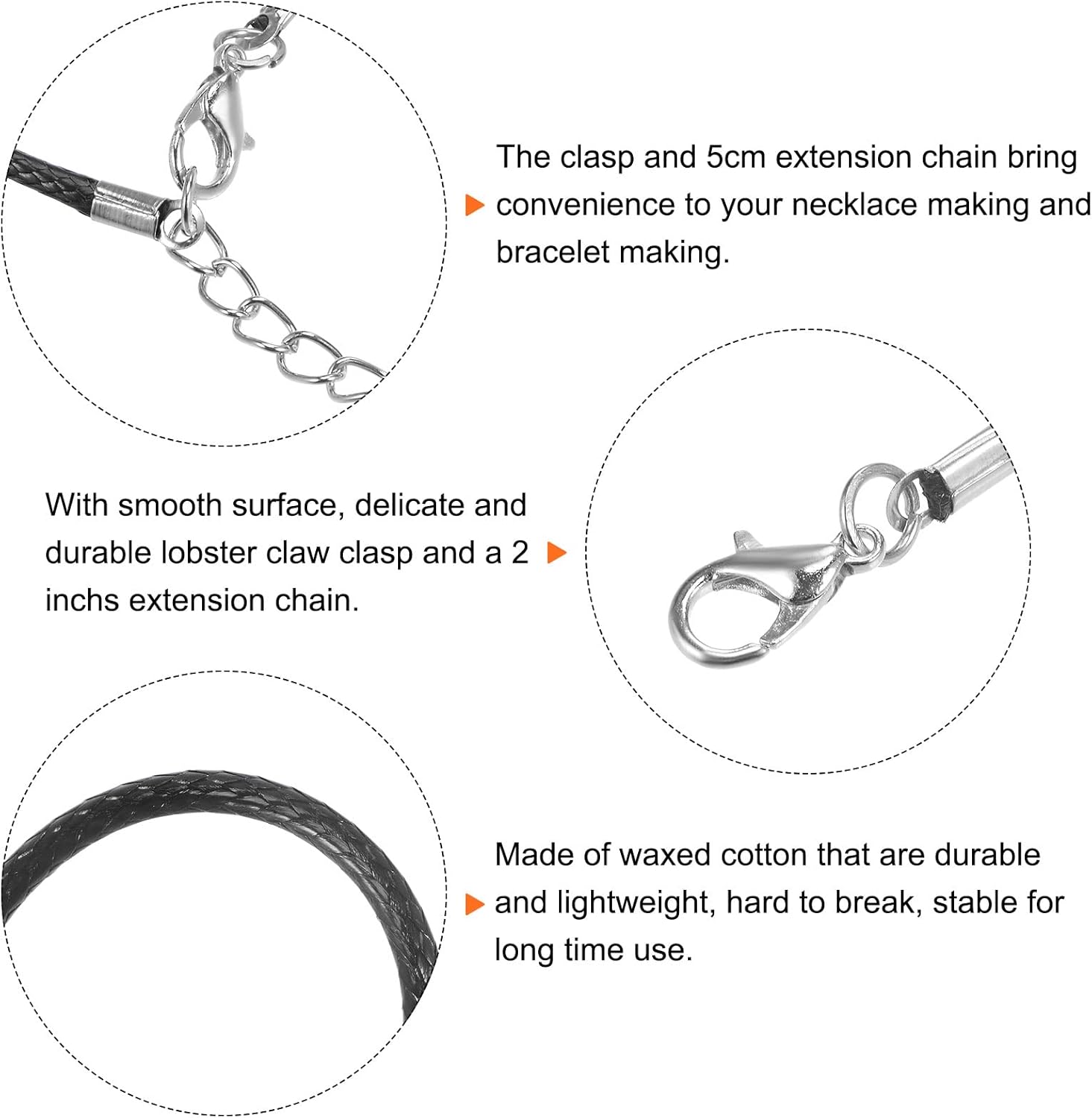 HARFINGTON 10pcs Waxed Necklace Cord Bulk, 16 Inches and 2mm Dia Necklace String Rope with Clasp for Pendants, Bracelets, Necklaces, Jewelry Making Beading Supplies, Black - Image 4