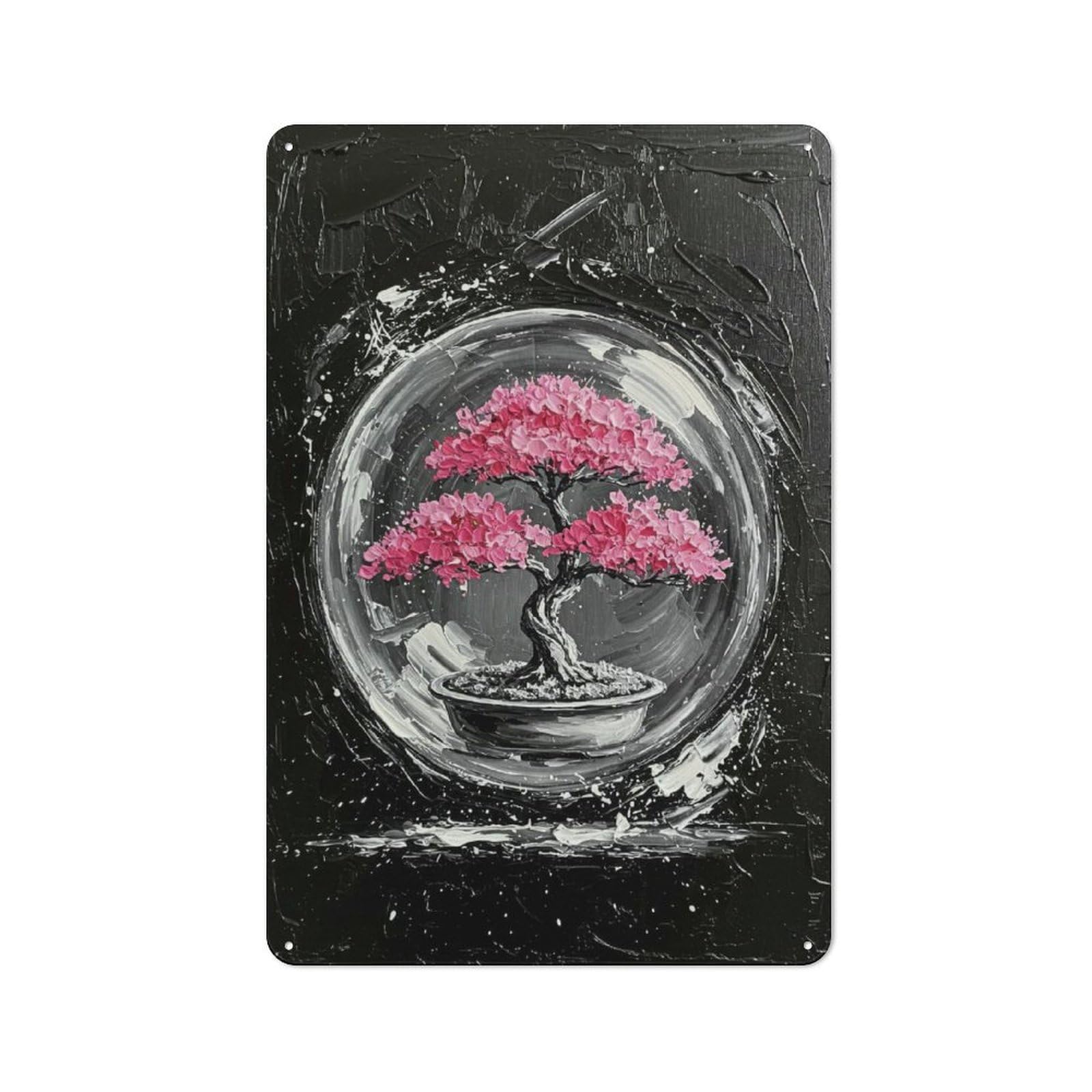Junmoney Style-2 Rustic Metal Sign 30X20cm Featuring Bonsai Tree Painting For Hallway Wall, A Decorative Gift For A Newly Furnished Hallway