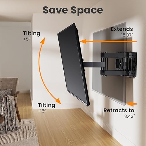 Miniatura 4 de Soporte de pared para TV de movimiento completo de 32 a 65 pulgadas, VESA máximo de 15.748 x 15.748 in, pernos de 16 pulgadas, 110 libras y soporte