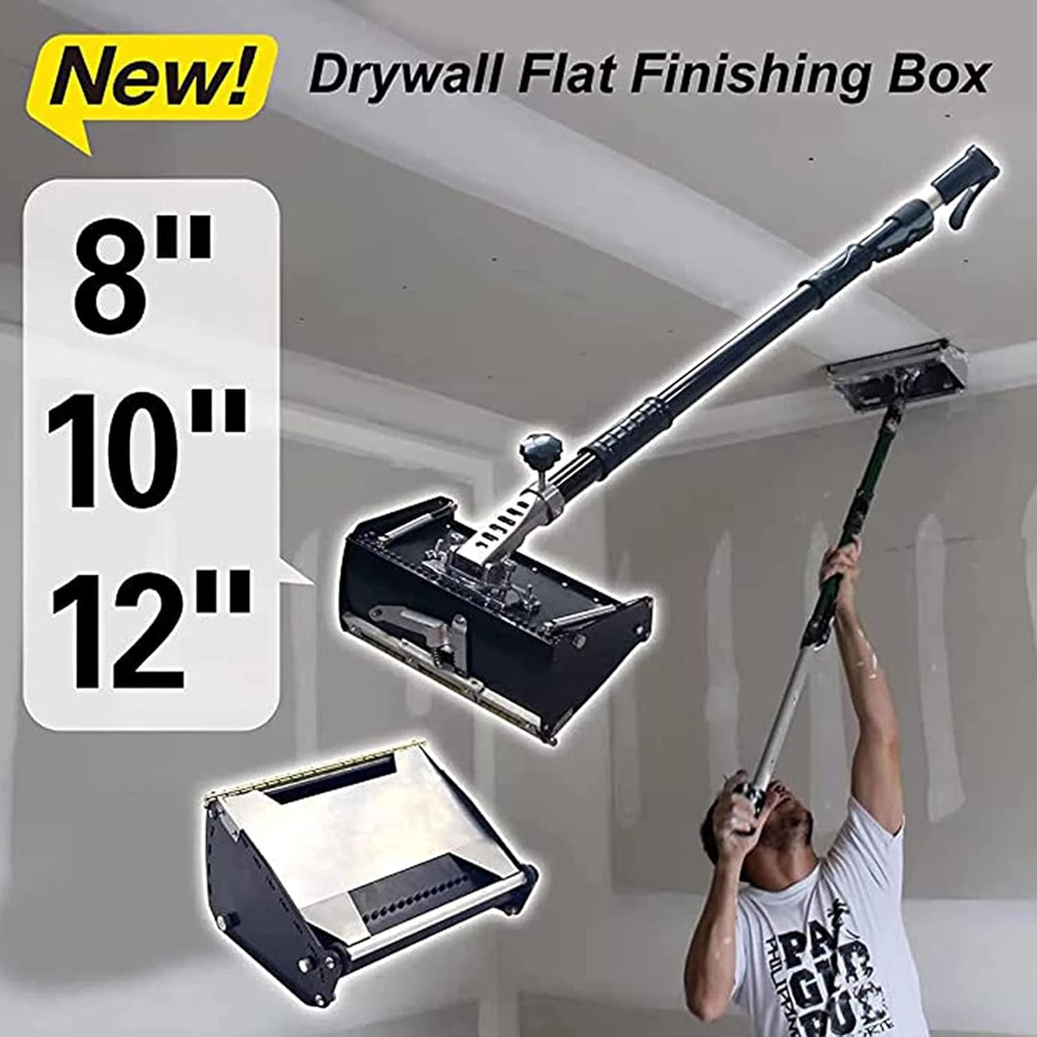 Drywall Taping Tools,9.8 Inch Drywall Taping Flat Finishing Set,Drywall Flat Finishing Box with 40''-63.8'' Adjustable Handle Stainless Steel Concrete Finishing Hand Tool (8")