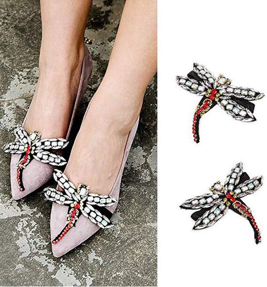 SuoirblssSuoirblss 2PCS DIY Handmade Rhinestone Bee Shoe Straps Band Shoe Flower Accessories Shoes Decoration Charms Flats High Heels/Pumps Holder Shoe Decor for Lady Women Black XW00408B-MFXK-2PCS