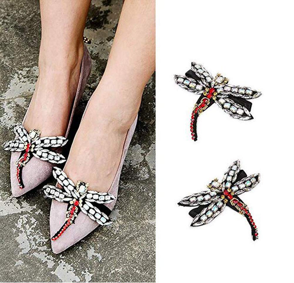 SuoirblssSuoirblss 2PCS DIY Handmade Rhinestone Bee Shoe Straps Band Shoe Flower Accessories Shoes Decoration Charms Flats High Heels/Pumps Holder Shoe Decor for Lady Women Black XW00408B-MFXK-2PCS