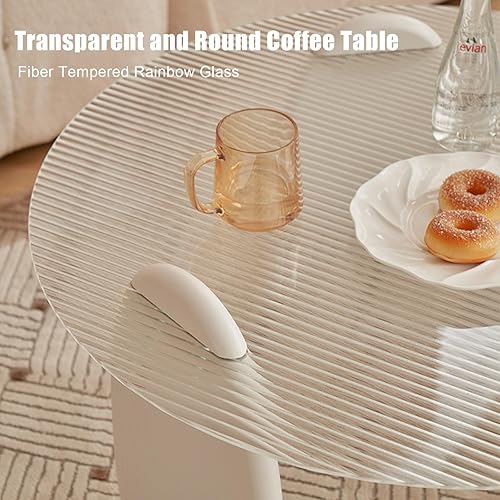 Miniatura 3 de HM&DX Mesa de centro de vidrio templado transparente, mesa auxiliar redonda moderna con base gruesa, mesa de té pequeña de vidrio para sala de Negro