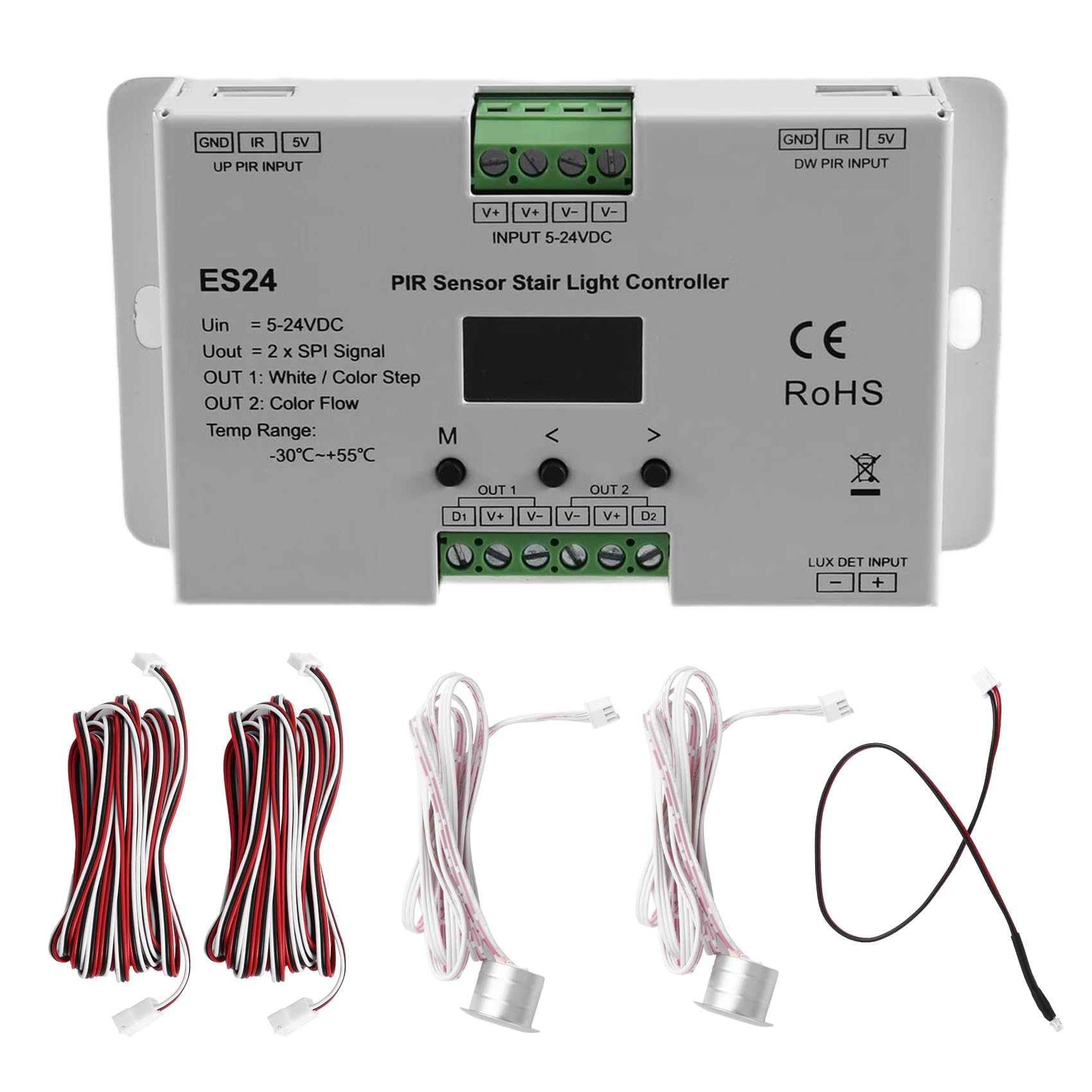 Littimoon ES24 24CH Single Color RGB Pixel SPI Stair Light Controller 24 Steps Stairway Light Led Controller 5-24VDC PIR Sensor