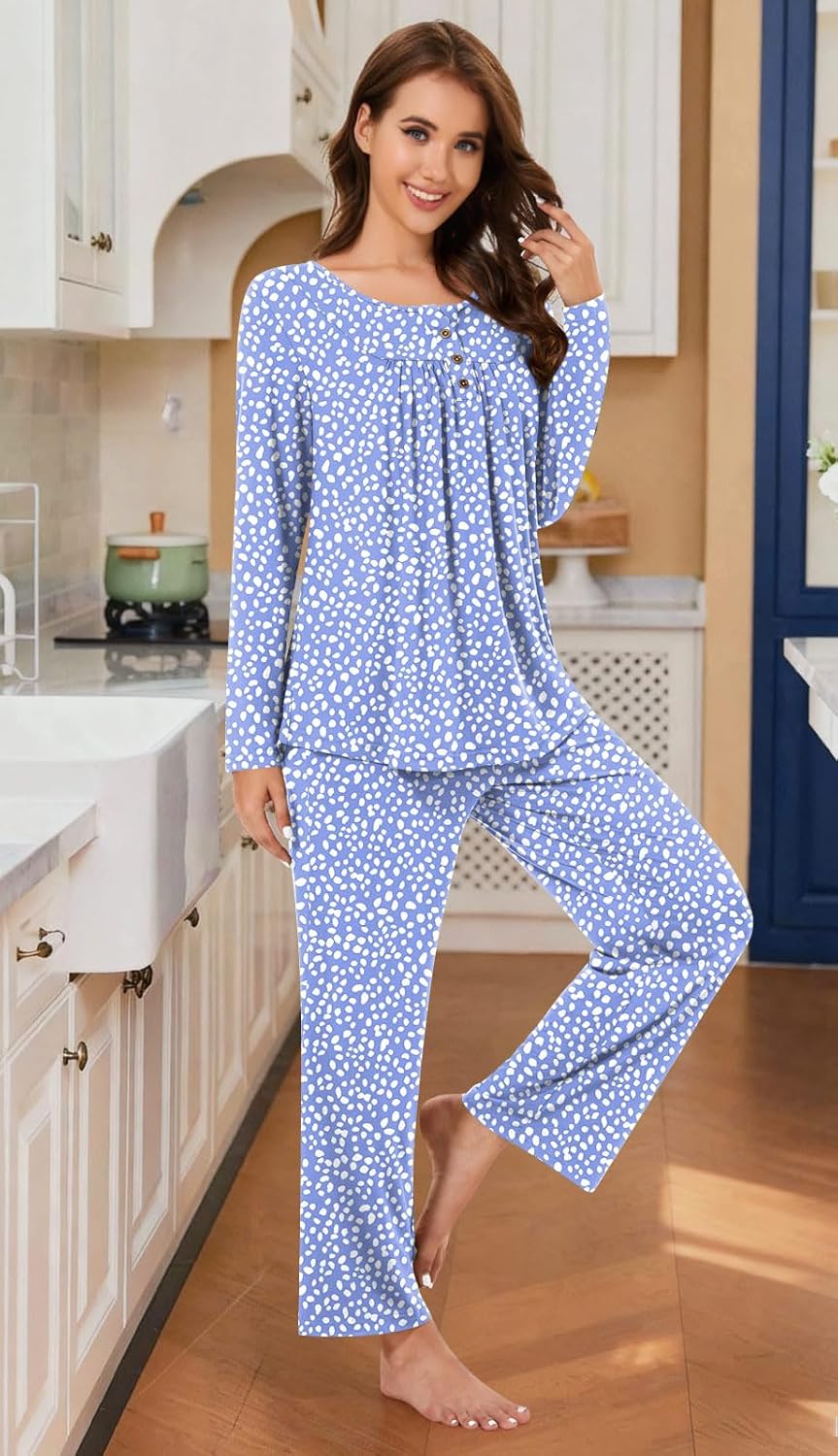 Bestbee Women's Pajama Set, 2 Piece Lounge Outfits Sleepwear Fall Long Sleeve Long Pant With Pockets Ladies Pjs - Image 2