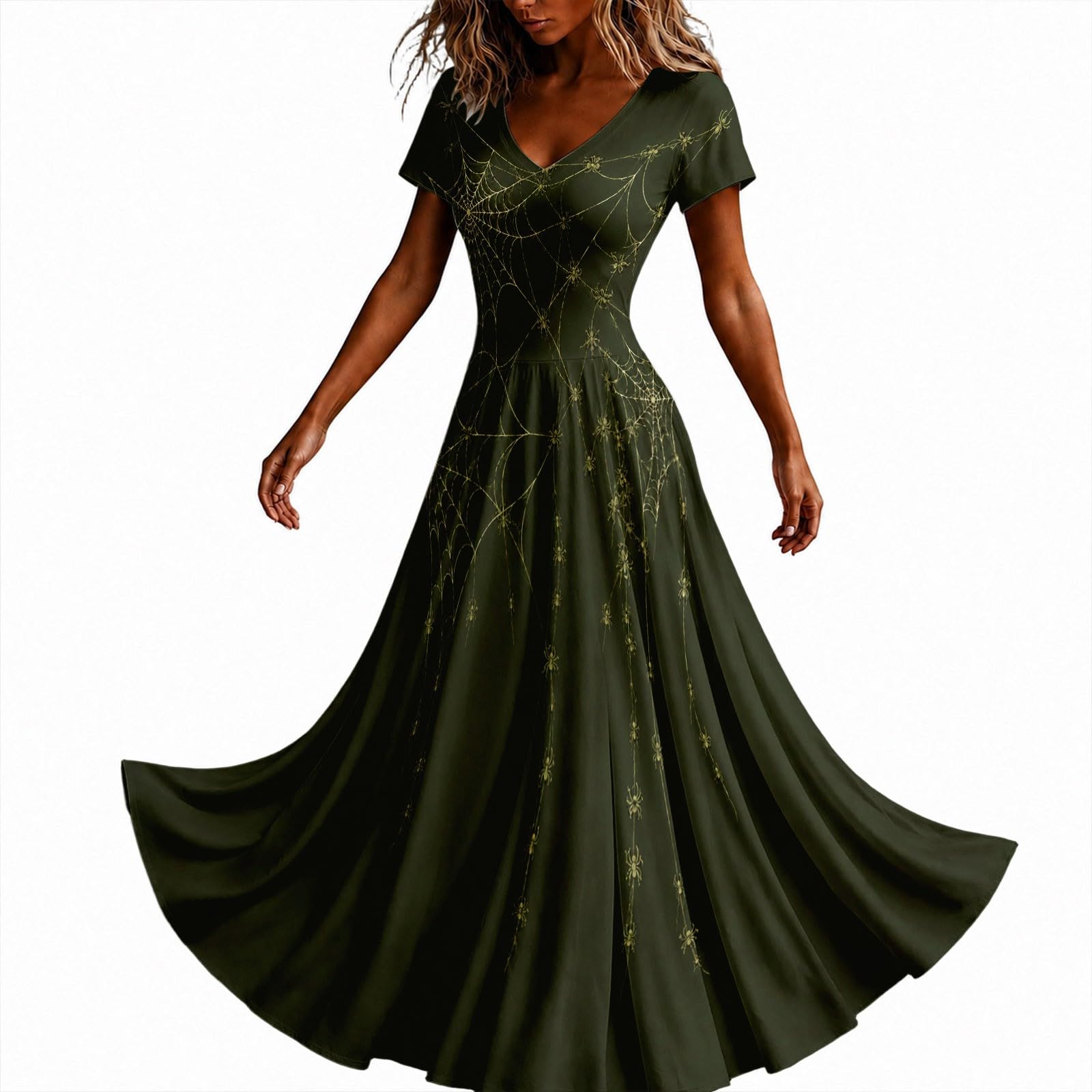 Halloween Dresses for Women UK Ladies Gothic Dress Skeleton Print Costume Short Sleeve V Neck Plus Size Costumes Scary Funny Skeleton Printed Halloween Elegan Flowy Maxi Dress Cosplay Party