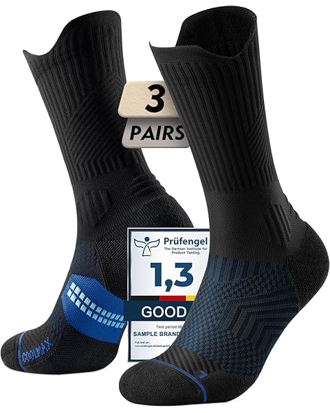 Juclise Mens Bamboo Viscose Crew Compression Running Socks Athletic Hiking Cushioned Wicking Anti-Blister Seamless