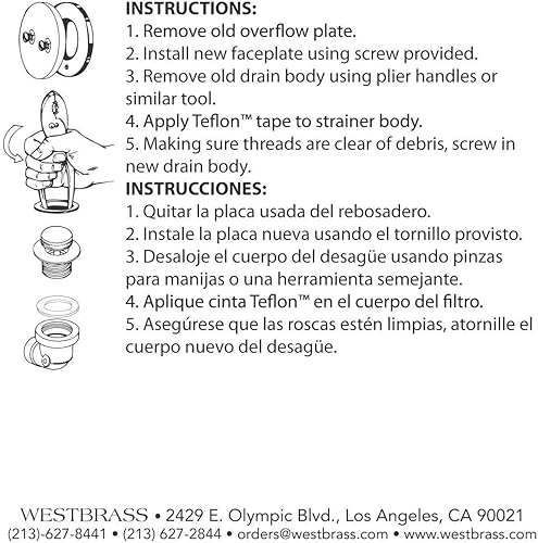 Miniatura 2 de Westbrass R93-2-62 Juego de molduras de bañera NPSM de punta gruesa de rosca de 1-12 pulgadas con placa frontal de desbordamiento de 2 agujeros