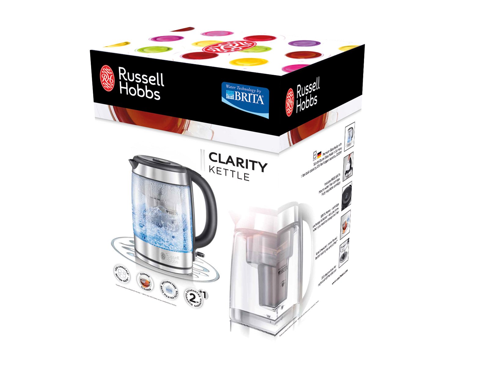 Russell Hobbs 20760-70 Clarity Glas-Wasserkocher/integrierter Brita Wasserfilter/hochwertiges Schott-Duran Glas