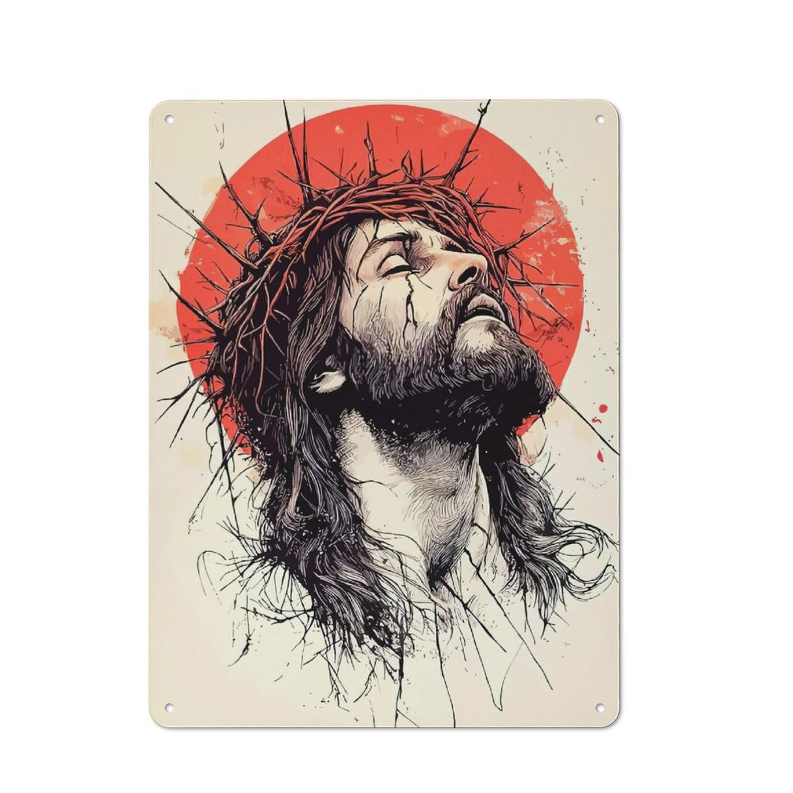 Junmoney Jesus Christ With Crown Thorns Tin Wall Plaque 40X30cm With For Hallway Wall, For Home Interiors, Feature Walls And Decorative Displays