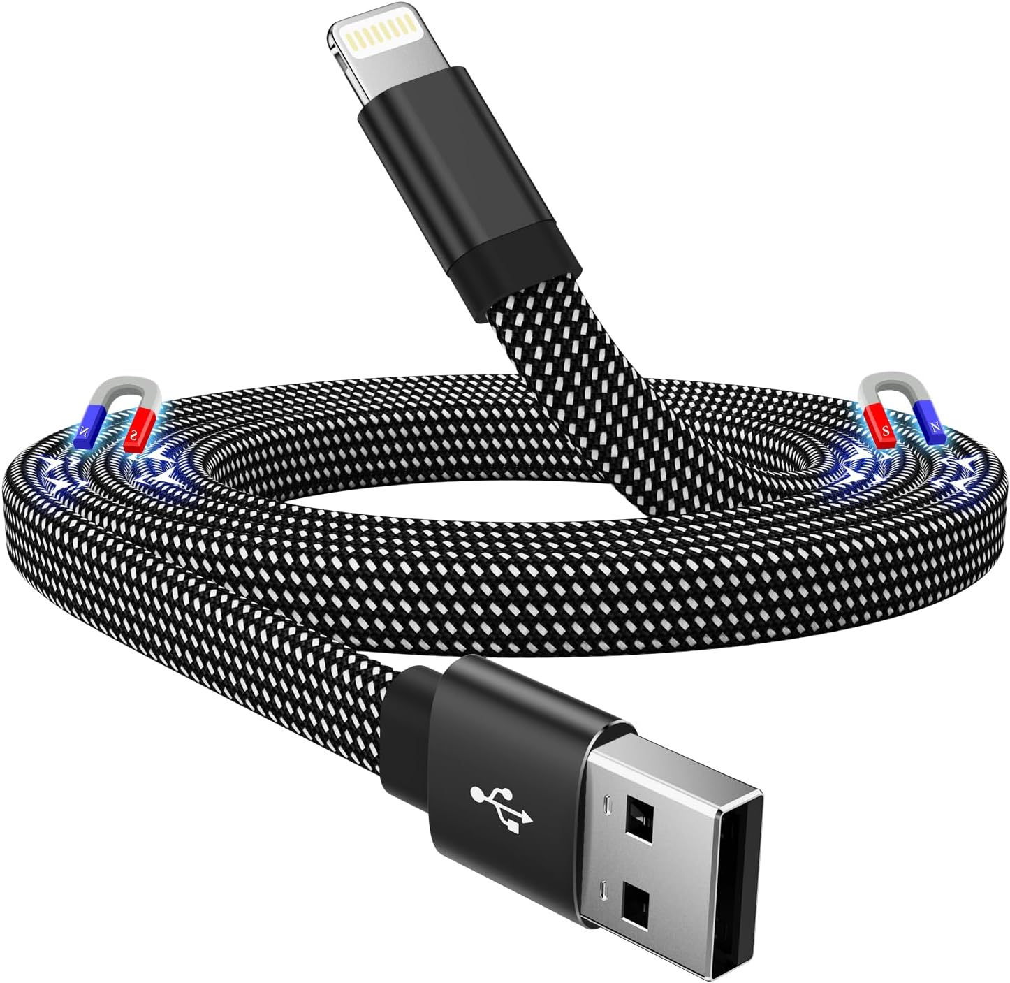 Magtame Magnetic Lightning Cable, 1M Coiled iPhone Charger Cord Braided iPhone Charging Cable, MFi Certified Compatible with iPhone 14 13 13Pro 12 11 Max XS XR X 8 7 SE Flat